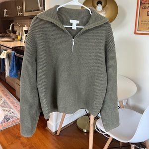 H&M Forest Green Quarter Zip Sweater